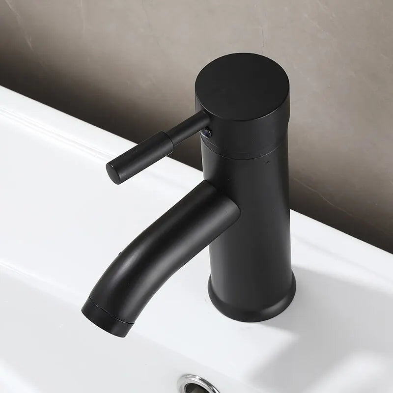 Black Minimalist Style Bathroom Faucet Hot Cold Water Sink Mixer Tap Stainless Steel Basin Faucets